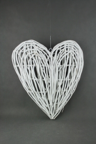 Dekorácie ratanové srdce biele - 50x57cm