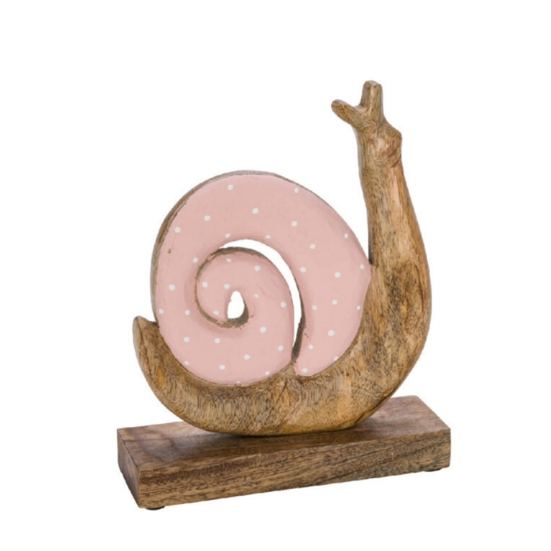 Dekorácia slimák stojaci ružový  22 x 20 x 2,5 cm drevo