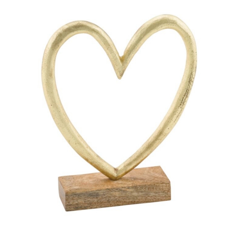 Dekorácia srdca na podstavci 20 x 17 x 2,5 cm zlaté