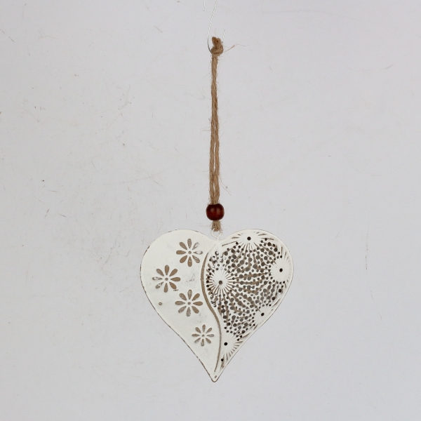 Dekorácia závesné srdce kovové zdobené 9x9cm