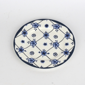 Dezertný tanier modré kvety mriežka 19cm