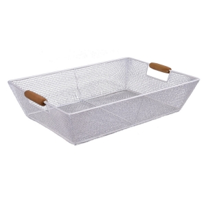 Doplnky do kuchyne - košík - podnos biely kov 28,5x41x10cm