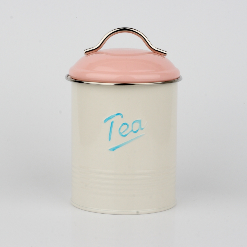 Dóza na čaj s ružovým vrchnákom 16x11cm