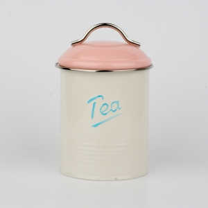 Dóza na čaj s ružovým vrchnákom 16x11cm