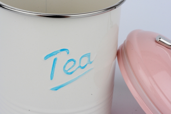 Dóza na čaj s ružovým vrchnákom 16x11cm