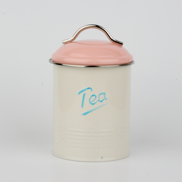 Dóza na čaj s ružovým vrchnákom 16x11cm