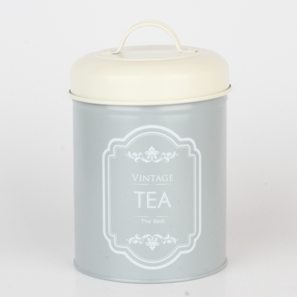 Dóza na čaj šedá VINTAGE 13cm