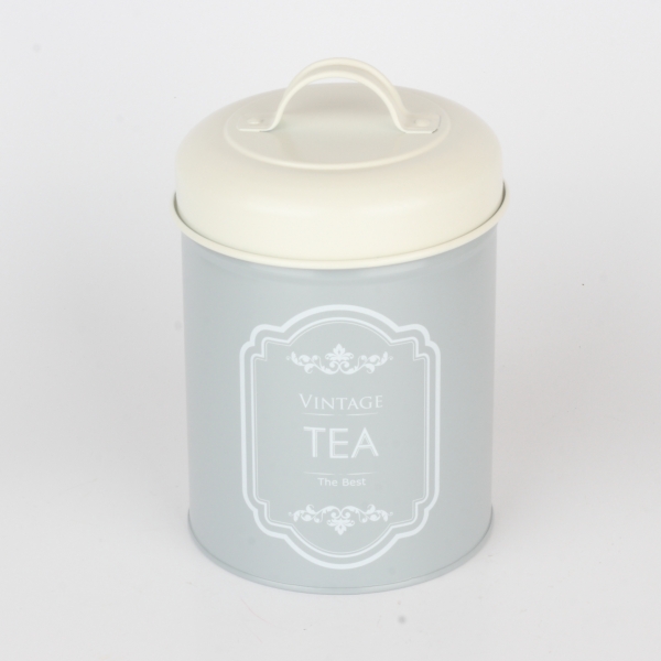 Dóza na čaj šedá VINTAGE 13cm