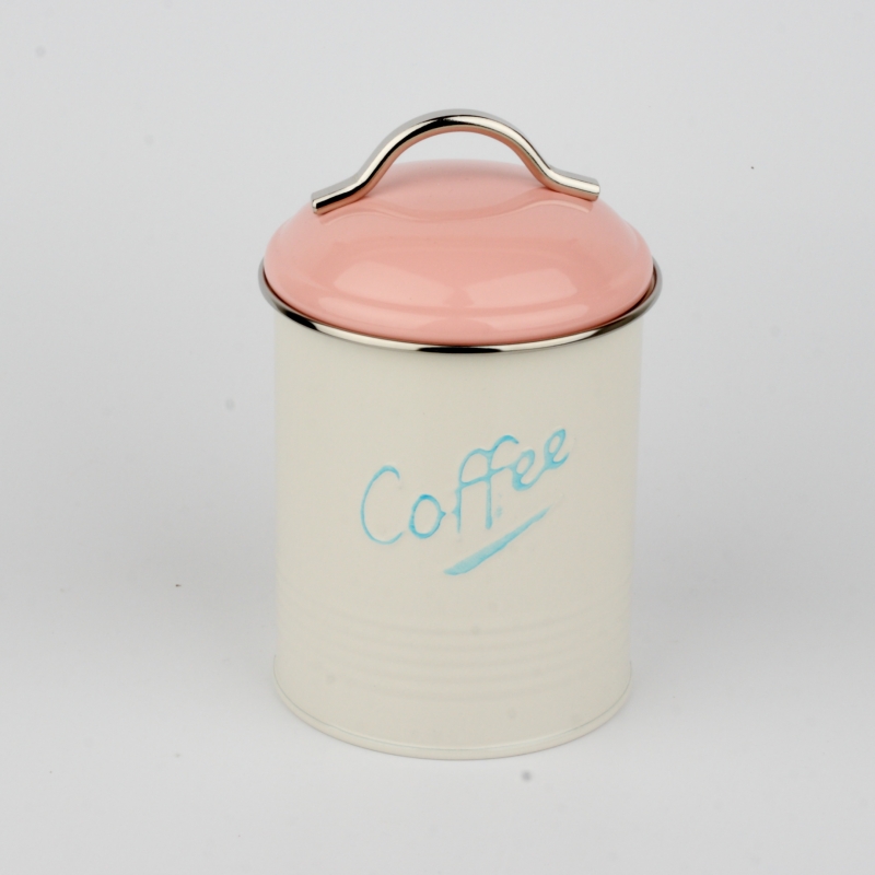 Dóza na kávu s ružovým vrchnákom 16x11cm