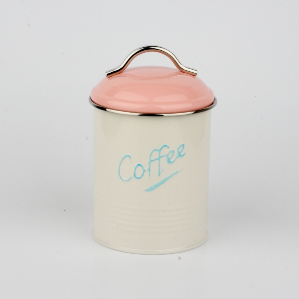 Dóza na kávu s ružovým vrchnákom 16x11cm