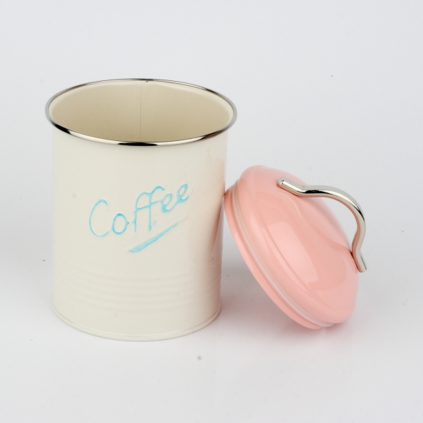 Dóza na kávu s ružovým vrchnákom 16x11cm