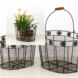 Drôtený kôš s kvietkami 30-36cm (set 2ks)