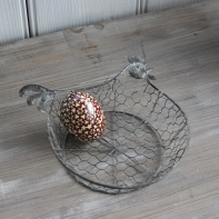 Drôtený košík sliepky sivý 17x17cm