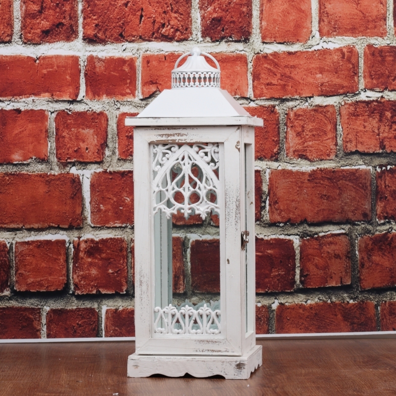 Drevená biela lucerna 47 cm