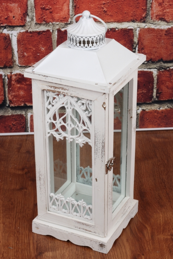 Drevená biela lucerna 47 cm