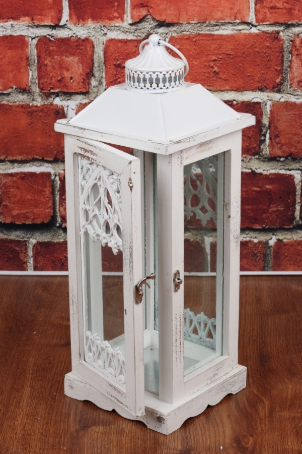 Drevená biela lucerna 47 cm