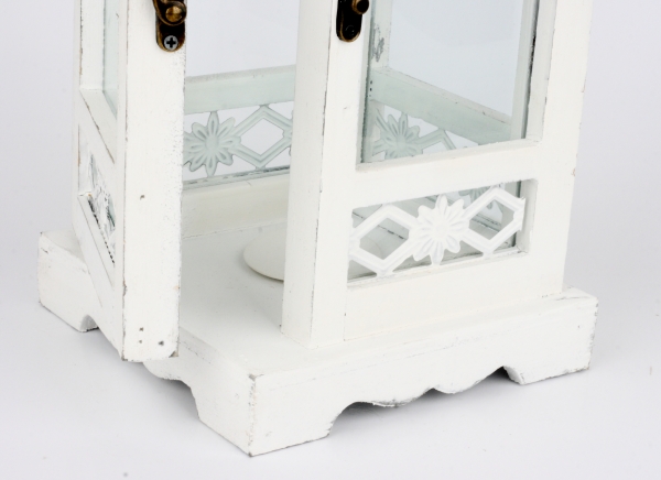 Drevená biela lucerna s tmavou strieškou 40cm