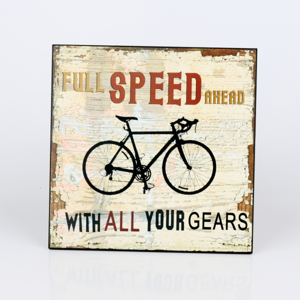 Drevená ceduľa Full speed ahead 25x25cm