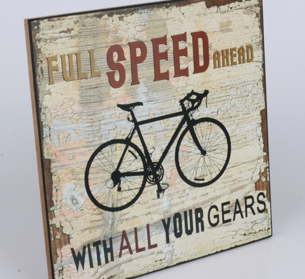 Drevená ceduľa Full speed ahead 25x25cm