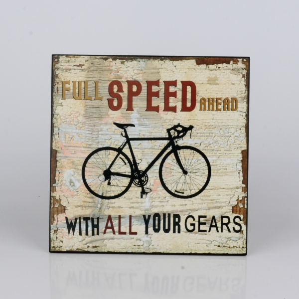 Drevená ceduľa Full speed ahead 25x25cm