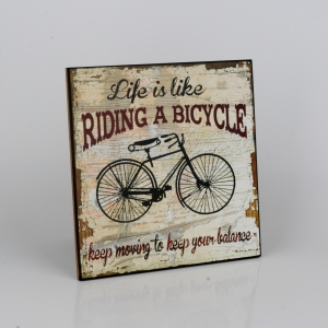 Drevená ceduľa Life is like riding a bicycle 25x25cm
