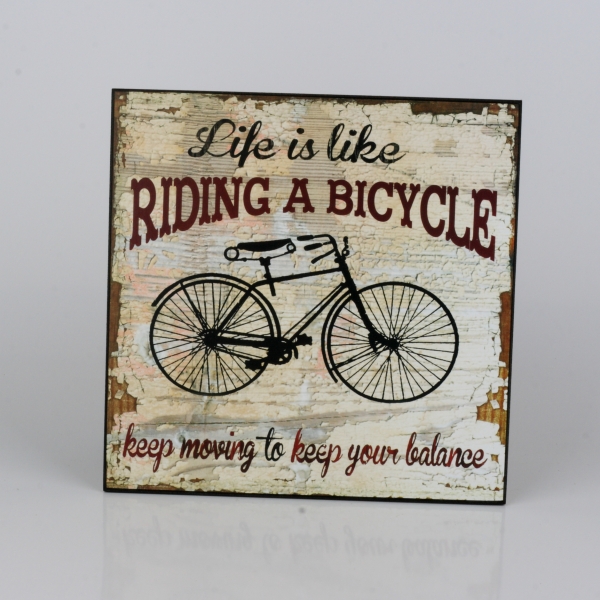 Drevená ceduľa Life is like riding a bicycle 25x25cm