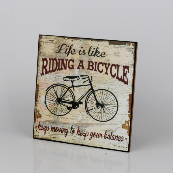 Drevená ceduľa Life is like riding a bicycle 25x25cm