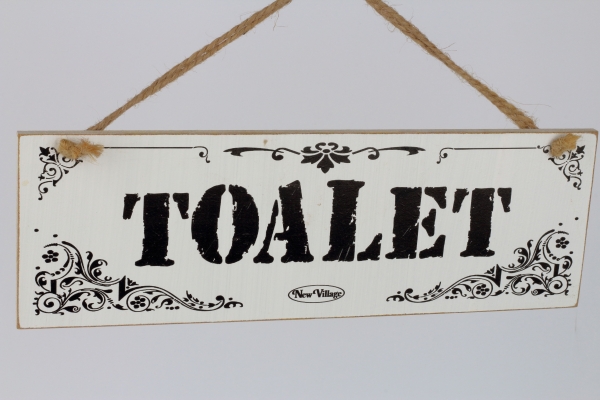 Drevená ceduľa na zavesenie Toaliet 30x10cm
