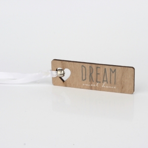 Drevená ceduľka s rolničkou DREAM 12x4cm