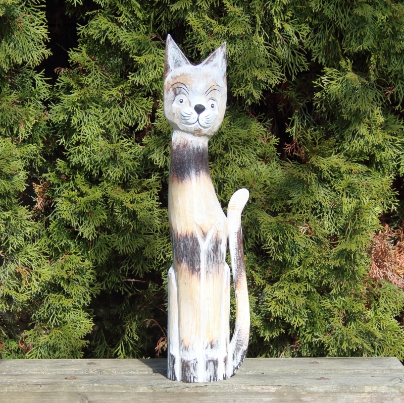 Drevená dekorácia mačka mourovaná 60cm