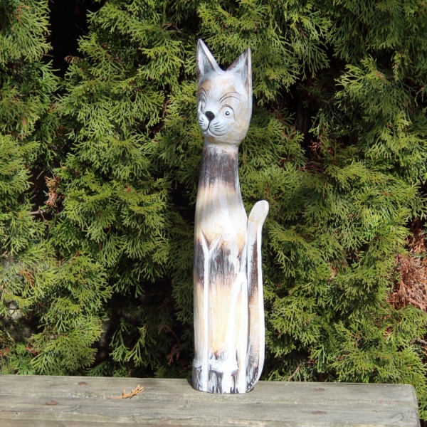 Drevená dekorácia mačka mourovaná 60cm