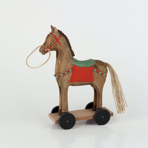 Drevená dekorácia koník na kolieskach 25cm