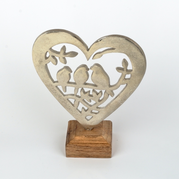 Drevená dekorácia vtáčiky v srdci 22cm