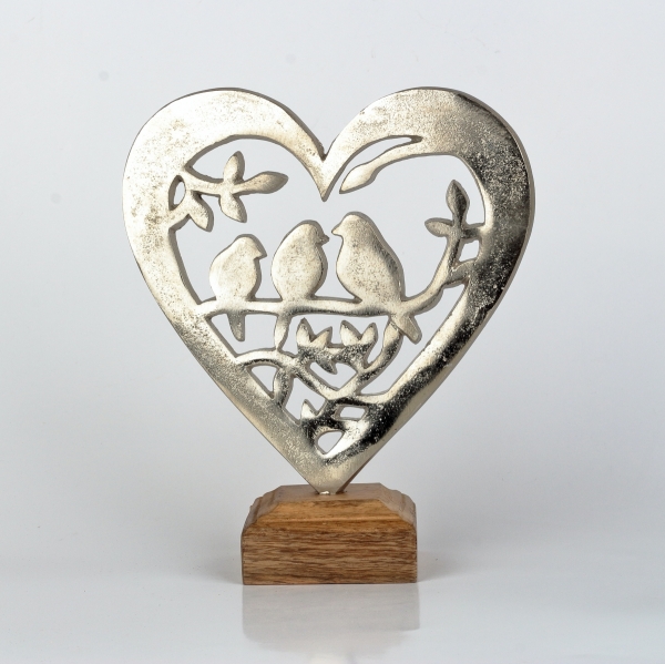 Drevená dekorácia vtáčiky v srdci 22cm