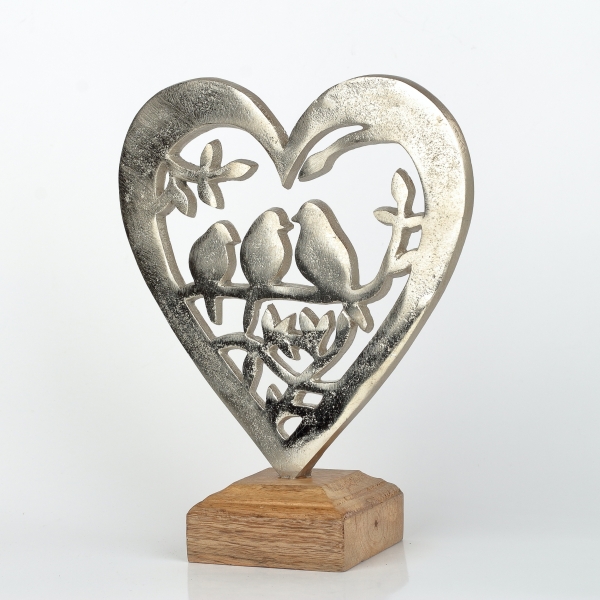 Drevená dekorácia vtáčiky v srdci 22cm