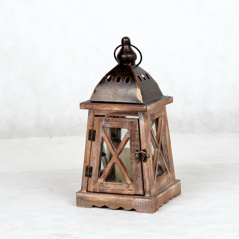 Drevená dekoračná lucerna malá 17,5x17,5x39cm