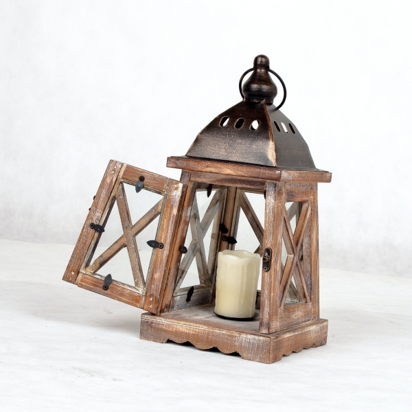 Drevená dekoračná lucerna malá 17,5x17,5x39cm