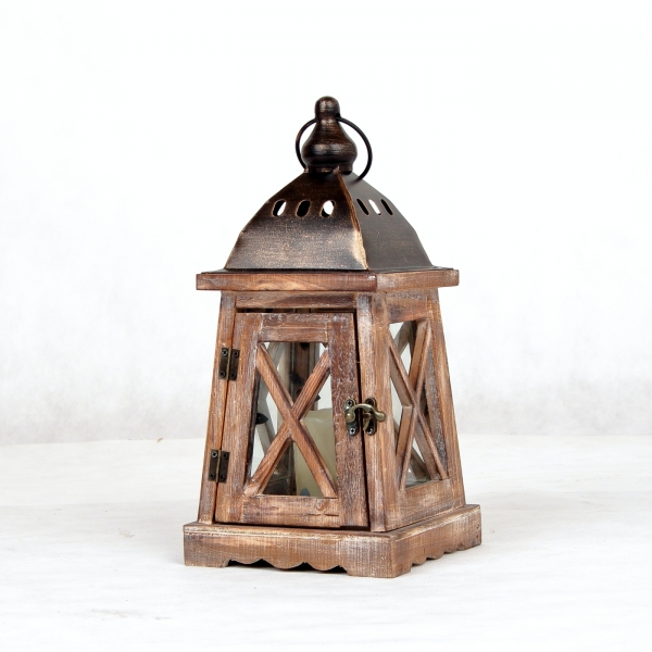 Drevená dekoračná lucerna malá 17,5x17,5x39cm
