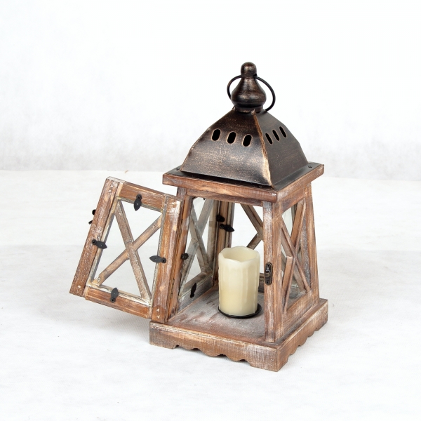 Drevená dekoračná lucerna malá 17,5x17,5x39cm