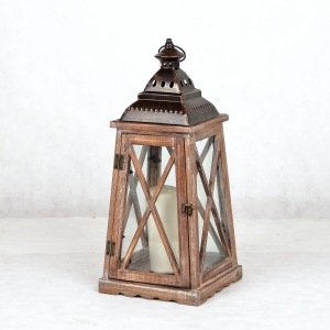 Drevená dekoračná lucerna stredná 24x24x60cm