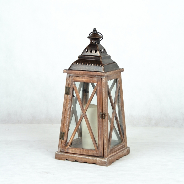 Drevená dekoračná lucerna stredná 24x24x60cm