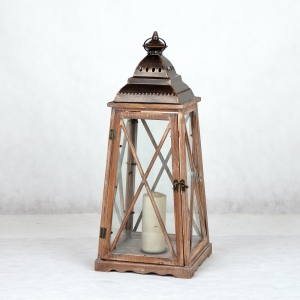 Drevená dekoračná lucerna veľká 31x31x79cm