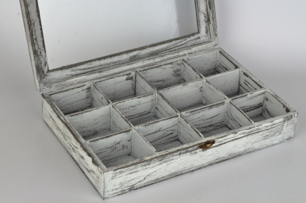 Drevená krabička na čaj 12 priehradiek 32x21x7cm