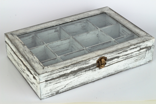 Drevená krabička na čaj 12 priehradiek 32x21x7cm