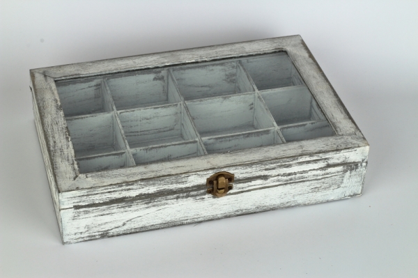 Drevená krabička na čaj 12 priehradiek 32x21x7cm