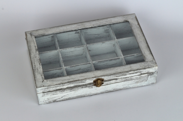 Drevená krabička na čaj 12 priehradiek 32x21x7cm