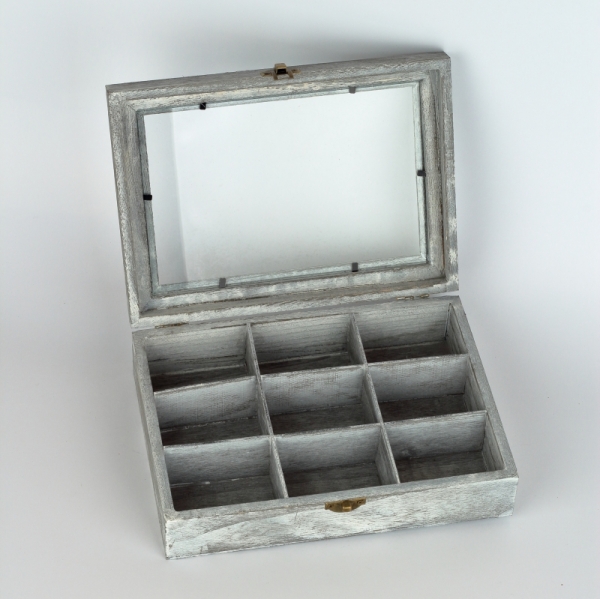 Drevená krabička na čaj 9 priehradiek 24x18x7cm