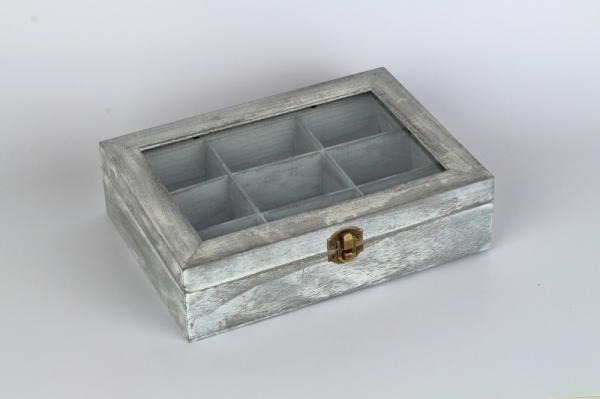 Drevená krabička na čaj 9 priehradiek 24x18x7cm