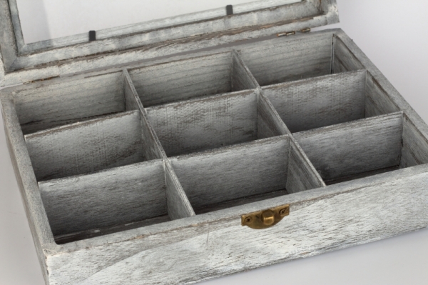 Drevená krabička na čaj 9 priehradiek 24x18x7cm