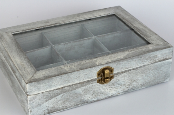 Drevená krabička na čaj 9 priehradiek 24x18x7cm